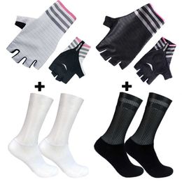 Pro Bike Team Mesh Aero Cycling Gloves Socks Matching Men Women Sport Breathable Non-slip Bike Socks Shockproof Guantes Ciclismo H1022