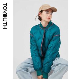 Toyouth Women Down Jackets Thickening Duck Black Greee White Warm Solid Short Baseball Collar Casual Chic Style Overcoat 211018