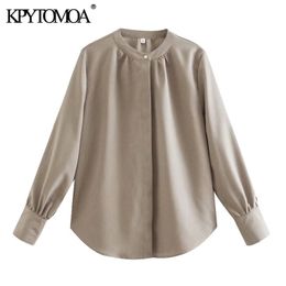 Women 1 Fashion Button-up Loose Blouses Stand Collar Long Sleeve Female Shirts Blusas Chic Tops 210420