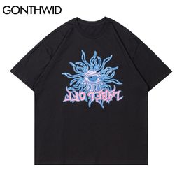 Tees Shirts Harajuku Sun Eye Print Tshirts Streetwear Loose Hipster Casual Cotton Mens Summer Hip Hop Men T-Shirts Tops 210602