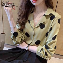 Blusas Mujer Spring Long Sleeve Polka Dot Chiffon Blouse Women HK Style Retro Elegant Slim-fit Tops 8767 50 210427