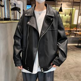 Men's Fashion Trend Locomotive Long PU Leather Synthetic Fur Coats Hip Hop Outerwear Black Colour Bomber Jackets M-2XL 210524