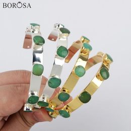 5Pcs Chrysoprases Bangle Green Jades Bracelet Silver Color Natural Adjustable Women Jewelry G1929
