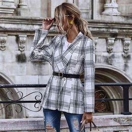 double breasted blazer jacket women plaid vintage england style business office ladies jackets autumn winter streetstyle 210427
