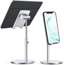 Cell Phone Stand for Desk, Height Angle Adjustable iPad Tablet Holder Stand, Sturdy Aluminium Metal Phone Holder, Compatible Silver