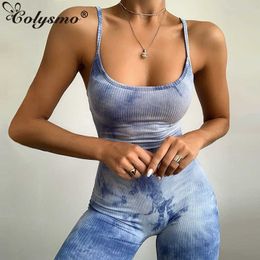 Colysmo Tie-Dye Print Playsuit Summer Spaghetti Straps Backless Tie Up Sexy Romper Women Fashion Short Jumpsuit Street Clothes 210527