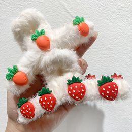 Large Size Plush Catch Clip Autumn And Winter Carrot Strawberry Clip Head Top Clip Girl Cute Hairpin Hair Accessories
