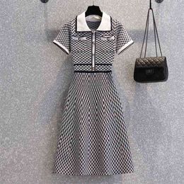 Korean Vintage Knitted Sweater Dress Summer Elegant Fashion Ladies Short Sleeve Dresses Mini Vestidos Robe Femme 210514