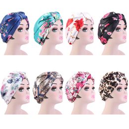 New Satin Printed Double-layer Kerchief Hat Silk Night Cap Hair Guard Chemotherapy Hat Comfortable Hair Accessories