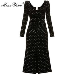 Fashion Designer Summer Polka Dots Print Long Dress Women's Black sleeve Elegant Party Dresses 210524