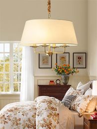 Pendant Lamps American Style Fabric Bronze Lights Restaurant Nordic Living Room Bedroom Iron Dining Chain Hanging Fixtures