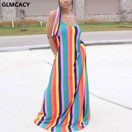 Women Vertical Striped Printed Maxi Dress Summer Casual Long Dress Sexy Chic Maxi Church Party Dress 210702