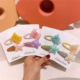 New Fashion Princess Children's Yarn Bow Hairpin Sweet Girl Baby Beautiful Colorful Sequins Five-pointed Star BB Clip Headwear