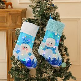 Cute Luminous Christmas Stockings Family Xmas Tree Decoration Fireplace Hanging Stocking Candy Gift Bag Santa Snowman Holiday Season Party Decor