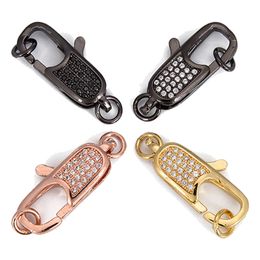 Riversr CZ Micro Pave Lobster Clasp Accessories White Pink Yellow Gun Black Lock type Copper Zircon Hooks Connectors DIY Jewellery Findings Wholesale