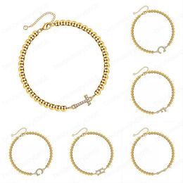 Personalised Letter A-Z Bracelet Fashion 14K Gold Plated Cubic Zirconia Alphabet Beaded Bracelets Jewellery for Women