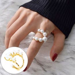 Geometric C-Shaped Ring For Women Girl Simple Imitation Pearl Open Rings Adjustable Finger Ring Couple Party Jewelry Gift