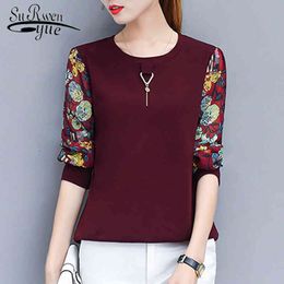 autumn long sleeved blouse casual women tops spliced printed shirt female o-neck full clothing 0595 30 210521