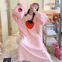 Winter Korean Thick Warm Flannel Long Sleeve Loose Nightgown for Women Coral Velvet Sleepwear Night Dress Nightdress Nighty 210924