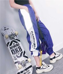 Outono Harajuku BF Solta Esporte Reflexivo Pant Hip Hop Cintura High Streetwear Jogadores de Carga 210531