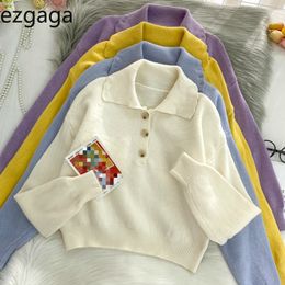 Ezgaga Preppy Style Sweet Sweater Pullover Women Winter New Korean Turn-Down Collar Outwear Solid Loose Ladies Knit Tops 210430