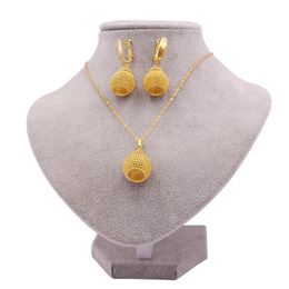 Earrings & Necklace Dubai African Woman Jewelry Nigerians Wedding Jewelries Round Ethiopian Gold Plated Bridal Turkish Set