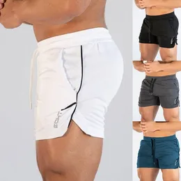 Gym Shorts Men Training Fitness Pants Summer Slim Skinny Running Pant Mens High Waist Sports Casual Drawstring Solid Shorts Blue