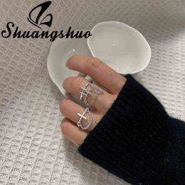 Shuangshuo Vintage Fashion Minmalist Cross Chain Rings Adjustable Tassel Finger Rings Gothic Jewellery for Women Men Gift G1125