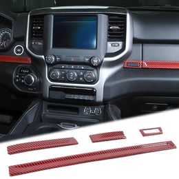 Red Carbon Fibre Centre Console Decoration Strip ABS Interior Accessories For Dodge RAM 18-20 4PCS