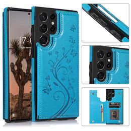 Shockproof Phone Cases for Samsung Galaxy S22 S21 S20 Note20 Ultra Note10 Plus Butterfly Embossing PU Leather Kickstand Cover Case with Card Slots