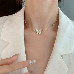 Dainty Sterling Silver Shell Butterfly Necklace for Women Gold Colour Charms Clavicle Chain Necklaces S-N696