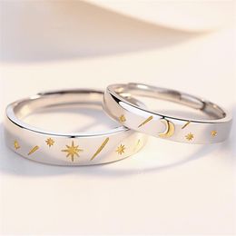 Cluster Rings Sun Moon Star Couple Opening Ring Resizable Simple Fashion Sweet Romantic Golden Valentine's Day Gift Meteor Shower