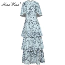 Fashion Designer dress Spring Women's Dress Cloak Sleeves Floral-Print Cascading Ruffle Maxi Dresses 210524