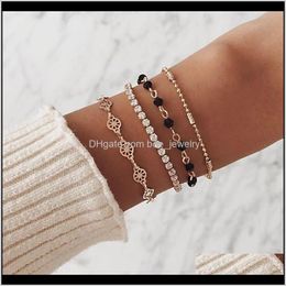 Charm Bracelets Jewelrybracelet Set 4Pcs/Set Gold Adjustable Crystal Multilayer Lady Exquisite Party Clothing Aessories Simple Compass Bead D