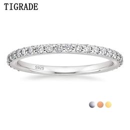 TIGRADE 2mm 925 Sterling Silver Ring for Women Wedding Band Cubic Zirconia Full Stackable Engagement Size 3-13 211217
