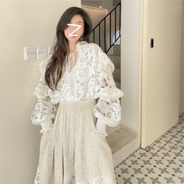 Lady Style Elegant Lace Suit 21 Spring And Summer Cut Out Up Shirt Irregular Skirt Two Piece Women's Dress Pants