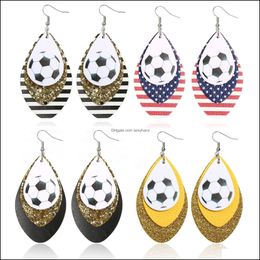 Dangle & Chandelier Earrings Jewellery S1153 Fashion Pu Leather Basketball Football Flag Three Layer Faux Drop Delivery 2021 Nfvhu