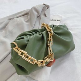 2021 Day Clutch Thick Gold Chains Dumpling Clip Purse Bag Women Cloud Underarm Shoulder Bag Pleated Baguette Pouch Totes Handbag K30