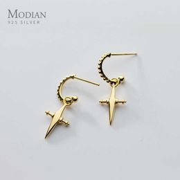 Moda Design Punk Cross Wiara Dynda Kolczyki Dla Kobiet 925 Sterling Silver Gold Color Marka Biżuteria Drop Earing Prezenty 210707