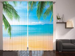 sea sand UK - Curtain & Drapes Beach Themed Decor Curtains Exotic Lagoon Sand Sea Ocean Paradise Picture Window For Living Room Bedroom