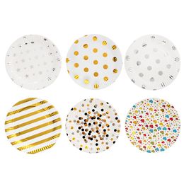 Disposable Dinnerware 10 Pcs/lot 7inch Foil Gold Dot Birthday Wedding Party Supplies Decoration Cake Dish Paper Plates Baby Shower Favours