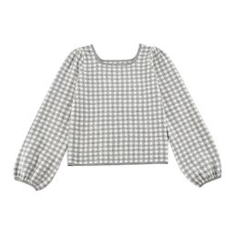 Autumn Women's Square Collar Lantern Puff Sleeve Fashion Wild Retro Plaid Pullover Knitted Sweater 210521
