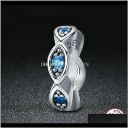 -Charmes résultats Composants Drop Livraison 2021 Real 100percent 925 Sterling chanceux Blue Eye bleu scintillante CZ Spacer Charm Beads Fit WOM