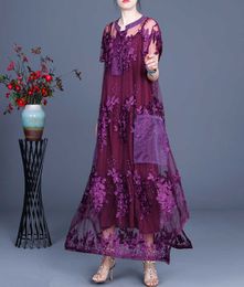 Summer Yarn Embroidered Silk Cotton Sling O Neck Two-piece Set Dress for Women 210615