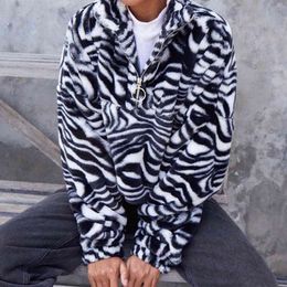 Animal Zebra Print Soft Furry Women's Sweatshirt Female Fall Winter Turtleneck Long Sleeve Harajuku Sudaderas Pullover Top 210415