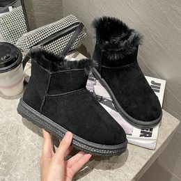 Boots 2021 Women's Snow Winter Fashion British Style Flat Warm Footwear Women Buckle Short Boot Plus Velvet Cotton Shoes