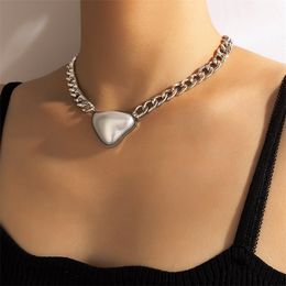 -Anhänger Halsketten Vintage Unregelmäßige Herz Choker Halskette Für Frauen Lolita Silber Farbe Legierung Metall Clipicle Kette Charming Schmuck 2560 Y2