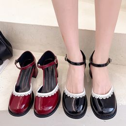 Cover Toe Women Sandals 2022 Summer Autumn Patent Leather Dress Shoes Ankle Strap Pumps Square Heeled Ladies Shoes Black 9346N