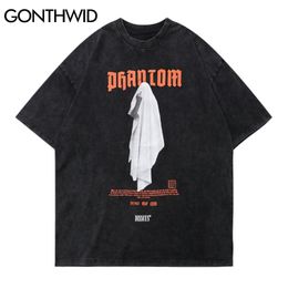 Tshirts Hip Hop Distressed Middle Finger Ghost Streetwear Tees Shirts Harajuku Hipster Casual Cotton Short Sleeve Tops 210602