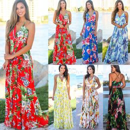 sky bell Australia - Women Sexy Bohemian Dresses Deep V Neck Floral Summer Elegant Sleeveless Sling Backless Casual Long Maxi Dress Beachwear Vestidos